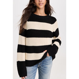 Velvet 'Ciara' Black Round Neck Striped Sweater Size L